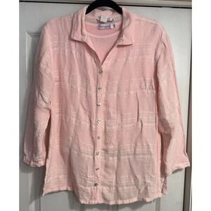 FRESH PRODUCE Button Up Shirt Linen Blend‎ Sz Small Pink Vtg Beach USA